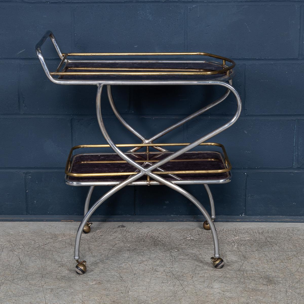 Vintage 20thC Italian Steel & Glass Drinks Trolley With Marble Effect c.1980 For Sale 1