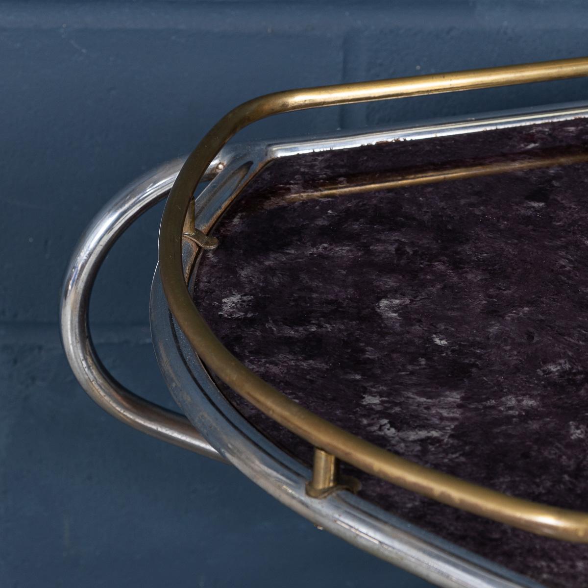 Vintage 20thC Italian Steel & Glass Drinks Trolley With Marble Effect c.1980 For Sale 4