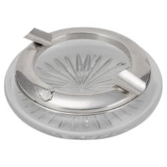 Cenicero de cristal tallado y plateado con insignia naval c.1930