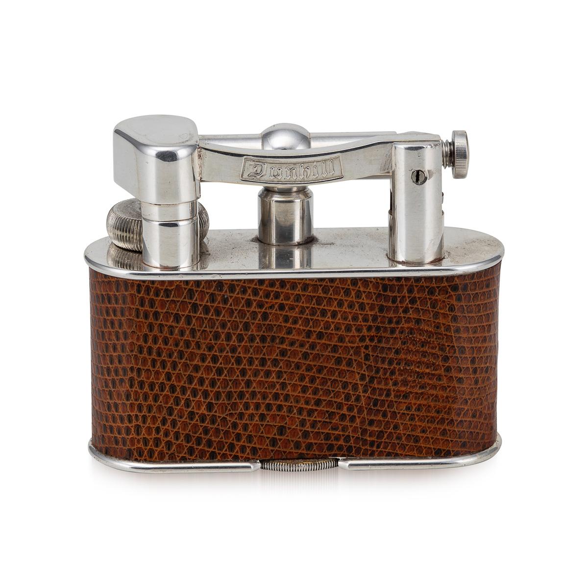 Autre Vintage 20thC Snakeskin Leather & Silver Plated Dunhill Table Lighter c.1960 en vente