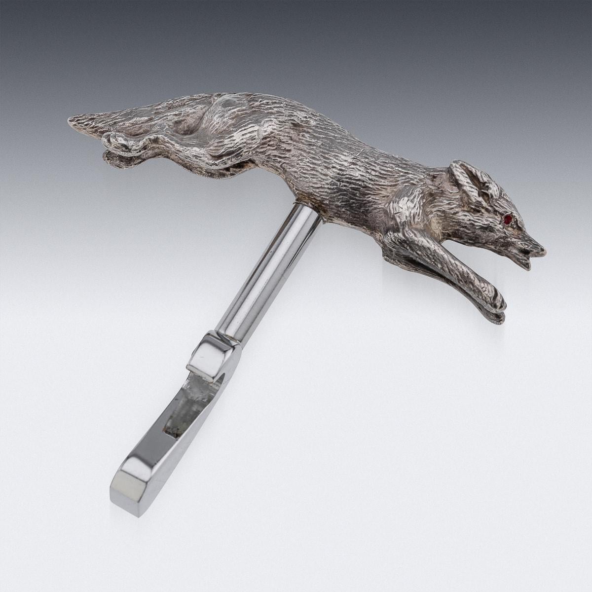 Other Vintage 20thC Solid Silver Bottle Opener In The Shape Of A Fox, England c.1965 For Sale