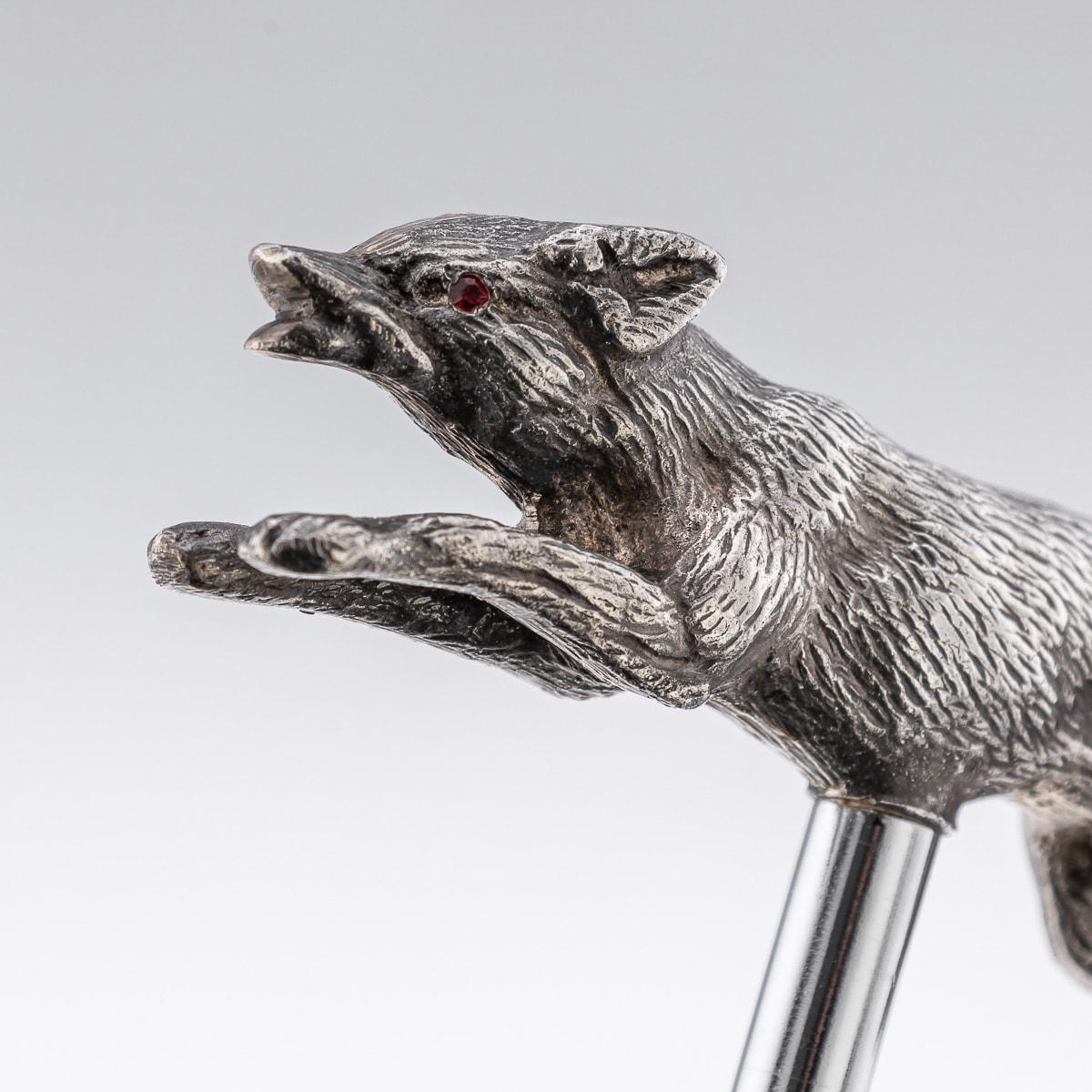 English Vintage 20thC Solid Silver Bottle Opener In The Shape Of A Fox, England c.1965 For Sale