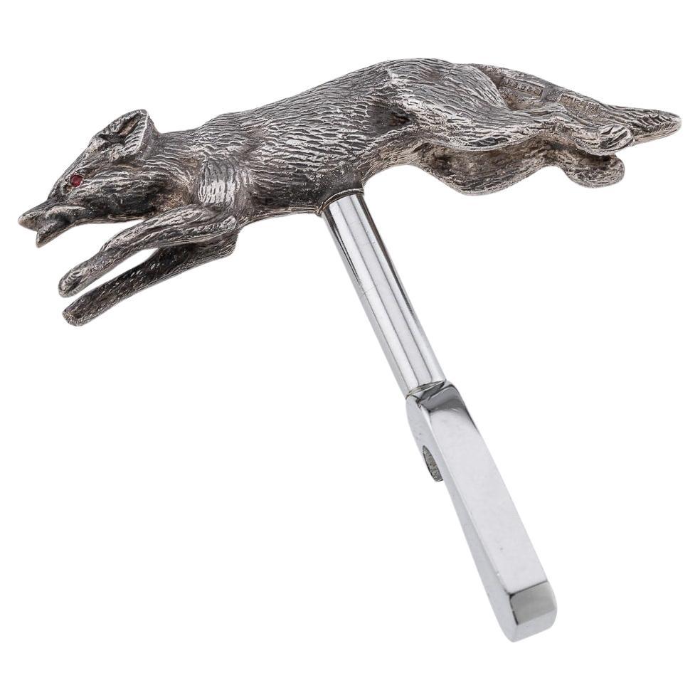 Vintage 20thC Solid Silver Bottle Opener In The Shape Of A Fox, England c.1965 For Sale