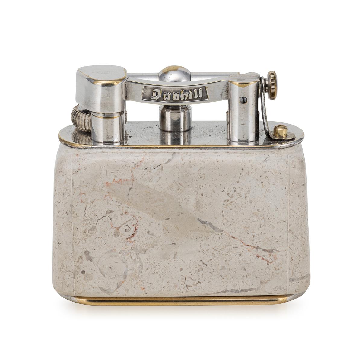 Altro Accendino Dunhill d'epoca in marmo travertino e placcato in argento del 20° secolo C.C. in vendita