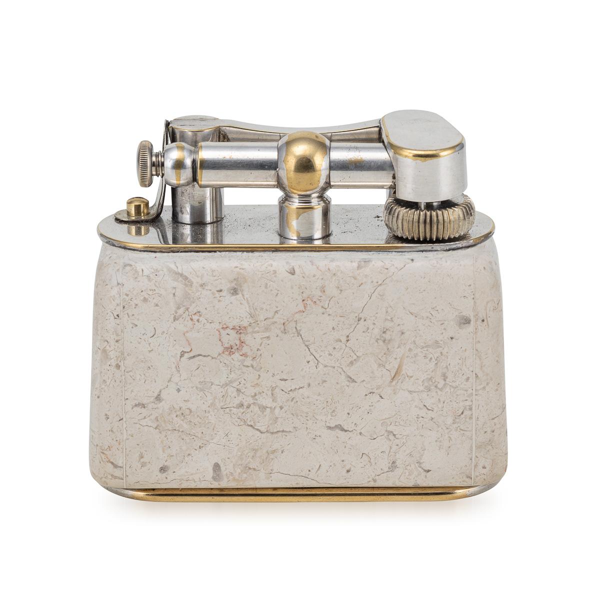 Accendino Dunhill d'epoca in marmo travertino e placcato in argento del 20° secolo C.C. In condizioni buone in vendita a Royal Tunbridge Wells, Kent