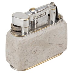 Vintage 20thC Travertine Marble & Silver Plated Dunhill Table Lighter c.1960