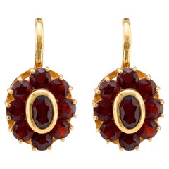 Vintage 2.1 Carat Total Weight Garnet 18K Yellow Gold Marguerite Earrings