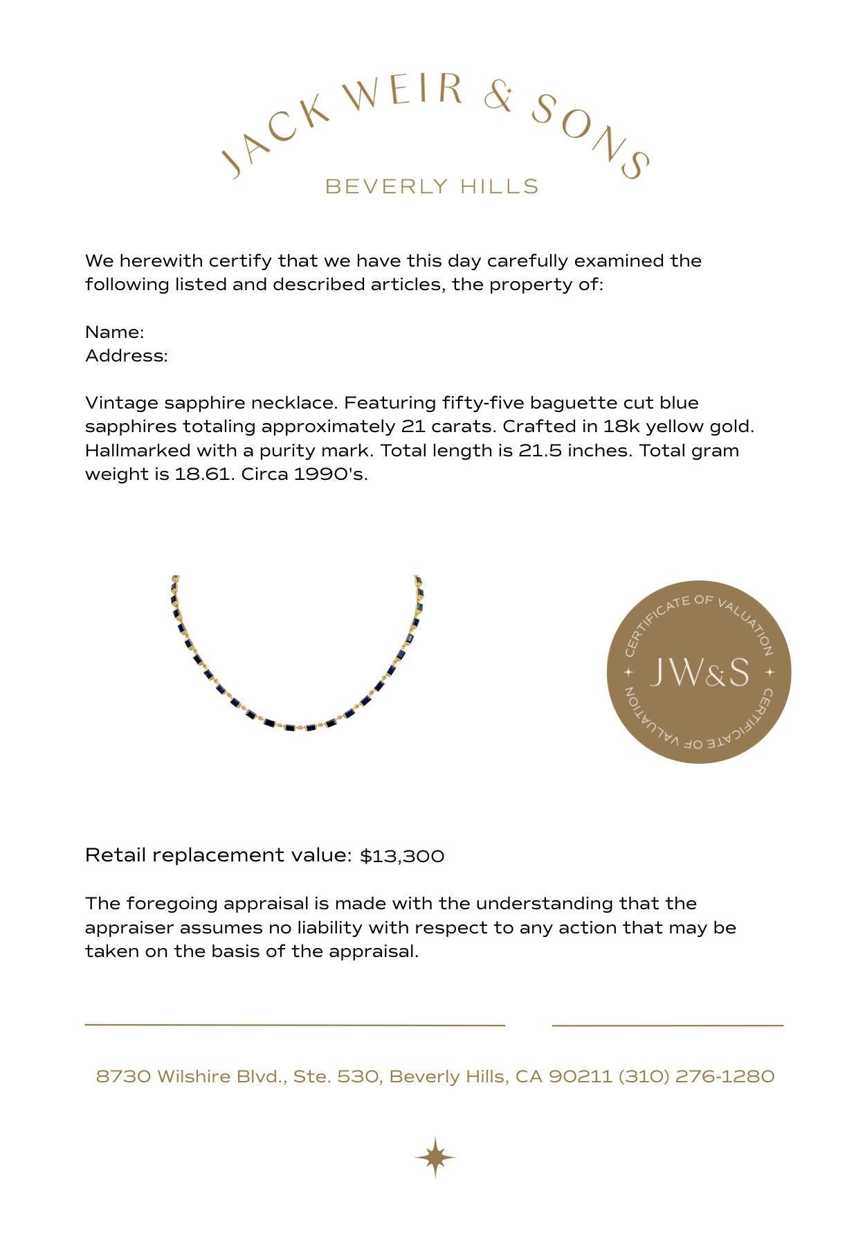 Vintage 21 carat total weight sapphire 18k yellow gold necklace For Sale 1