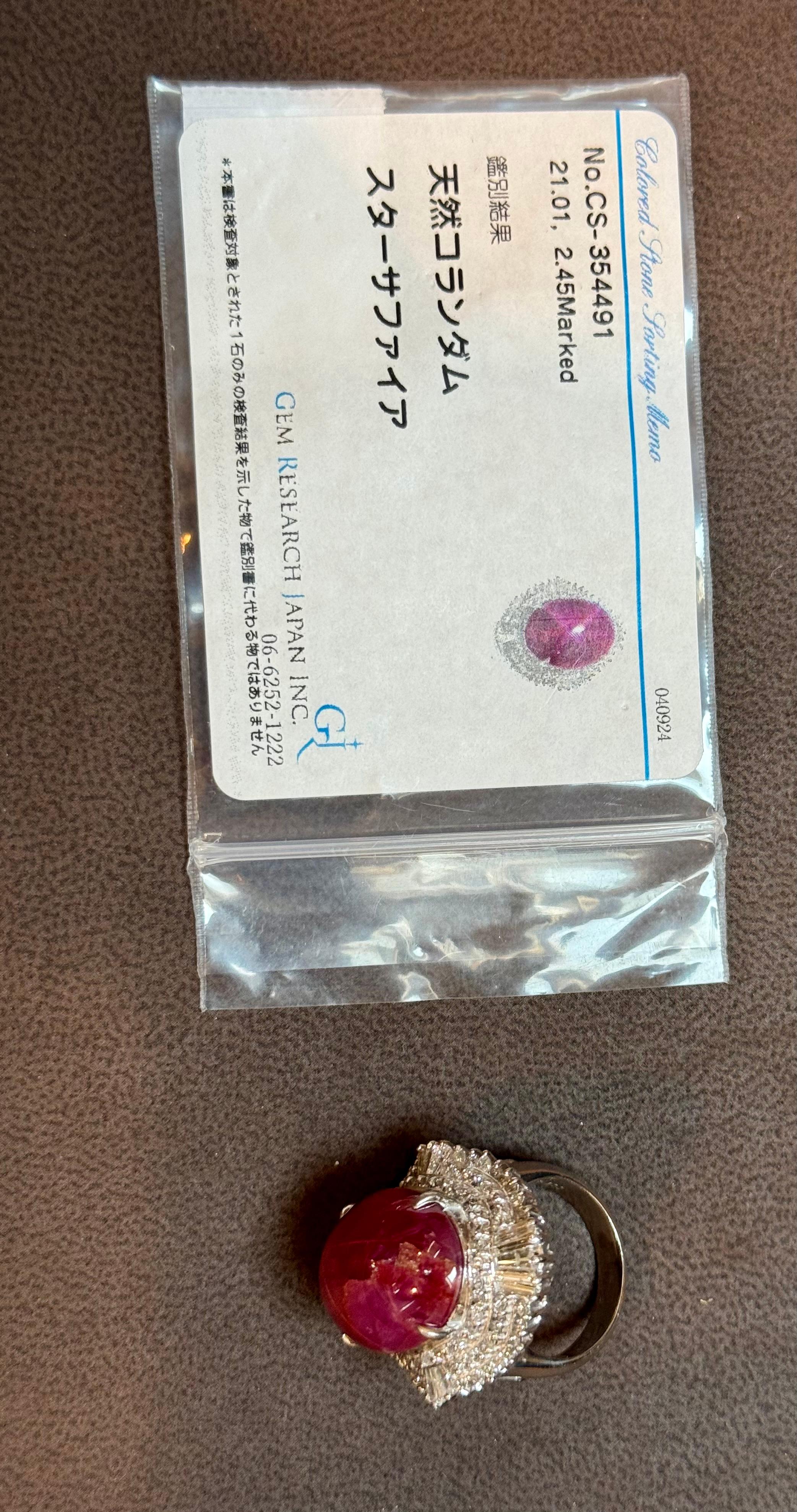 Vintage 21 Ct Star Oval Natural Ruby Cabochon & 2.45 Ct Diamond Ring , Platinum For Sale 9