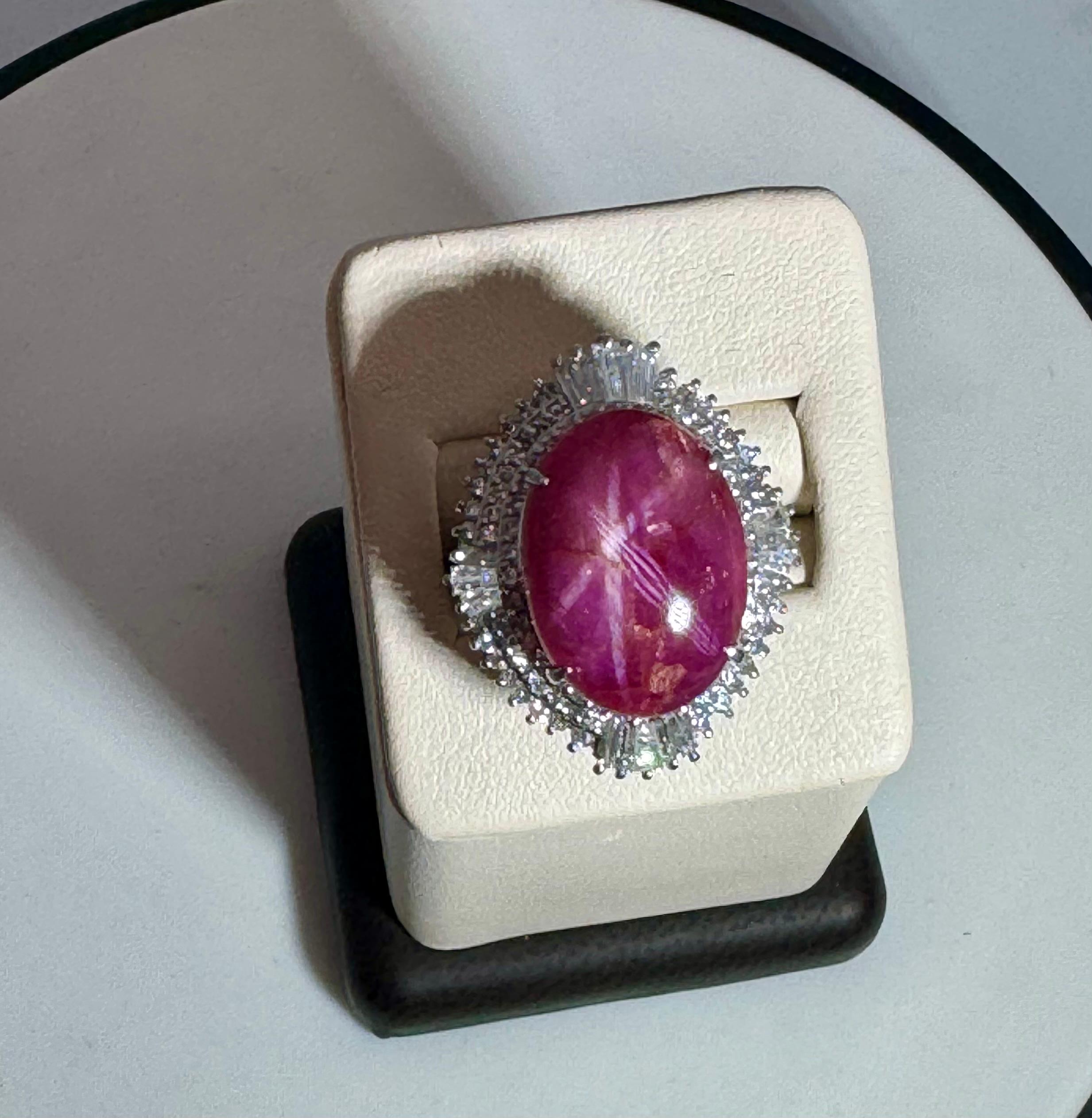 Vintage 21 Ct Star Oval Natural Ruby Cabochon & 2.45 Ct Diamond Ring , Platinum For Sale 10