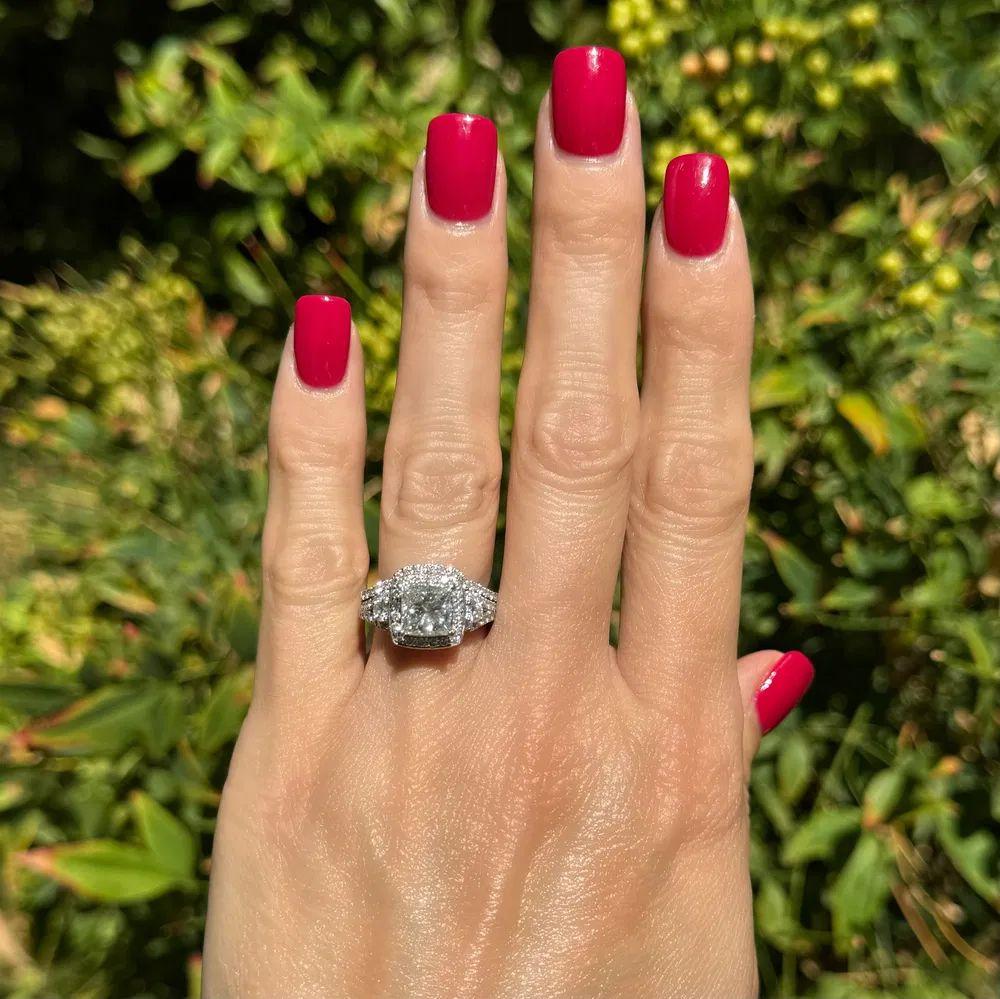 Modernist Vintage 2.10 Carat Princess Cut GSI Diamond Gold Solitaire Statement Ring For Sale