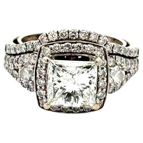 Vintage 2.10 Carat Princess Cut GSI Diamond Gold Solitaire Statement Ring For Sale