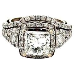 Vintage 2.10 Carat Princess Cut GSI Diamond Gold Solitaire Statement Ring