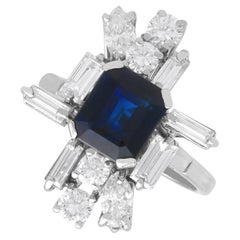 Vintage 2.10 Carat Sapphire and 2.42 Carat Diamond 14k White Gold Ring (1986)