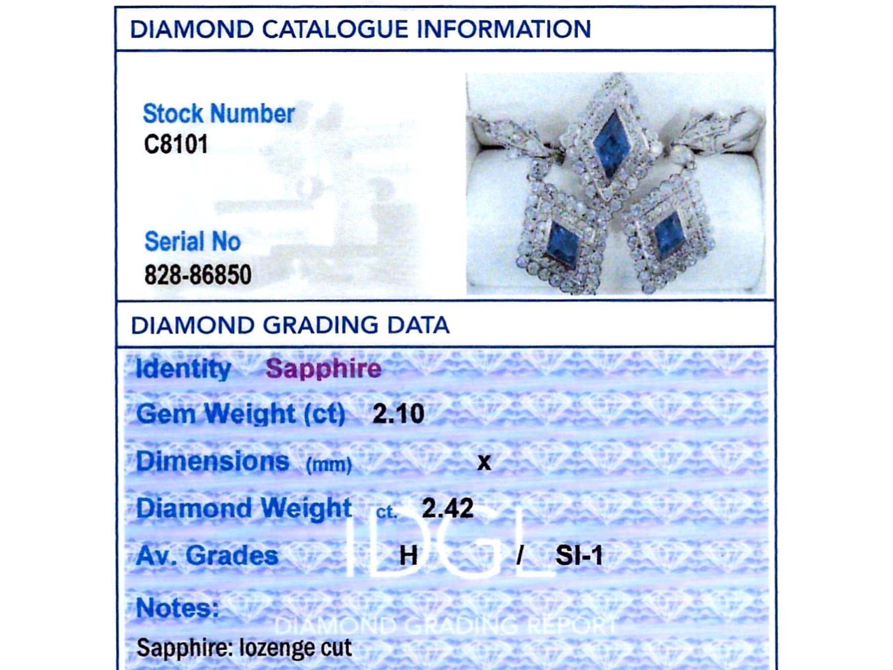 Vintage 2.10 Carat Sapphire and 2.42 Carat Diamond Palladium Jewellery Set  For Sale 10