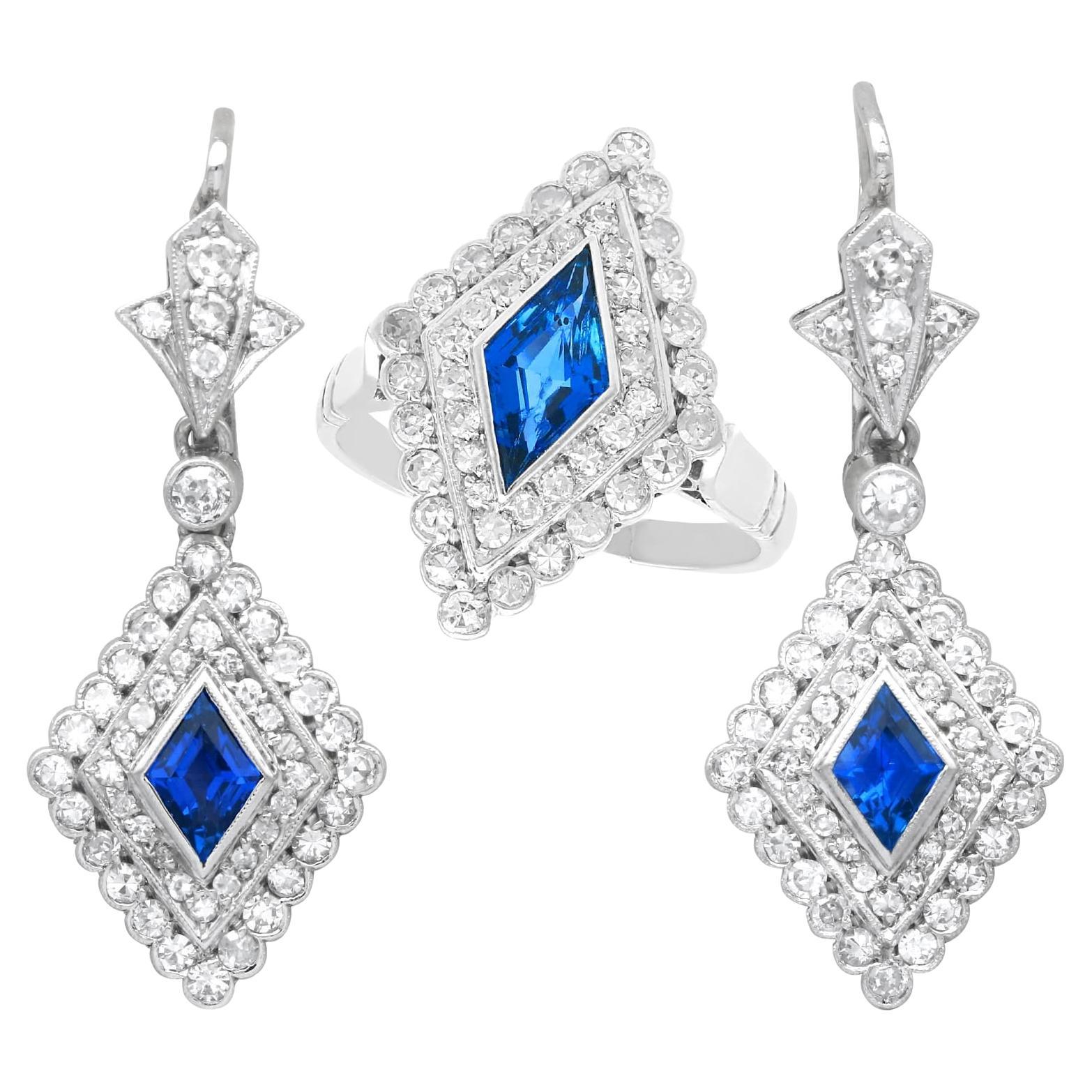 Vintage 2.10 Carat Sapphire and 2.42 Carat Diamond Palladium Jewellery Set  For Sale