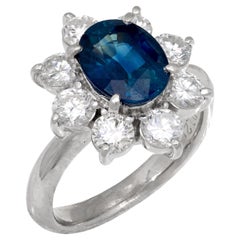 Vintage 2.10 carat sapphire diamond platinum cluster ring