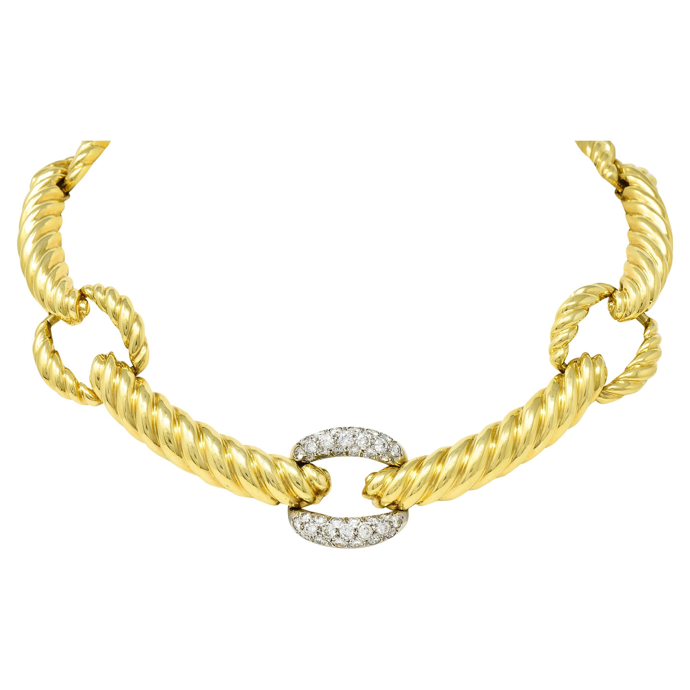 Vintage 2.10 CTW Diamond 18 Karat Two-Tone Gold Collar Necklace
