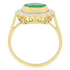 Vintage 2.10ct Emerald and Diamond Halo Ring, c.1960s