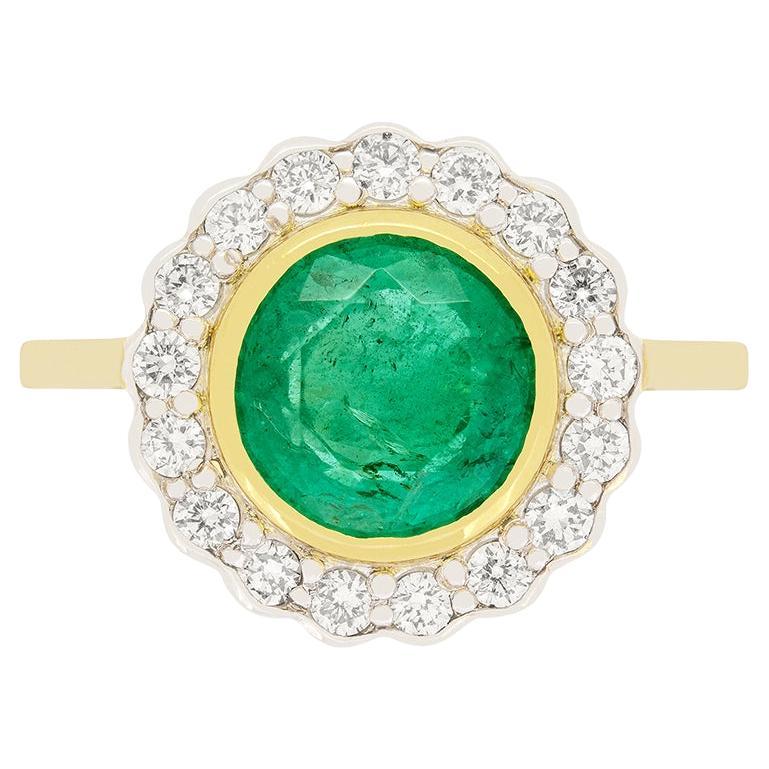 Vintage 2.10ct Emerald and Diamond Halo Ring, c.1960s For Sale