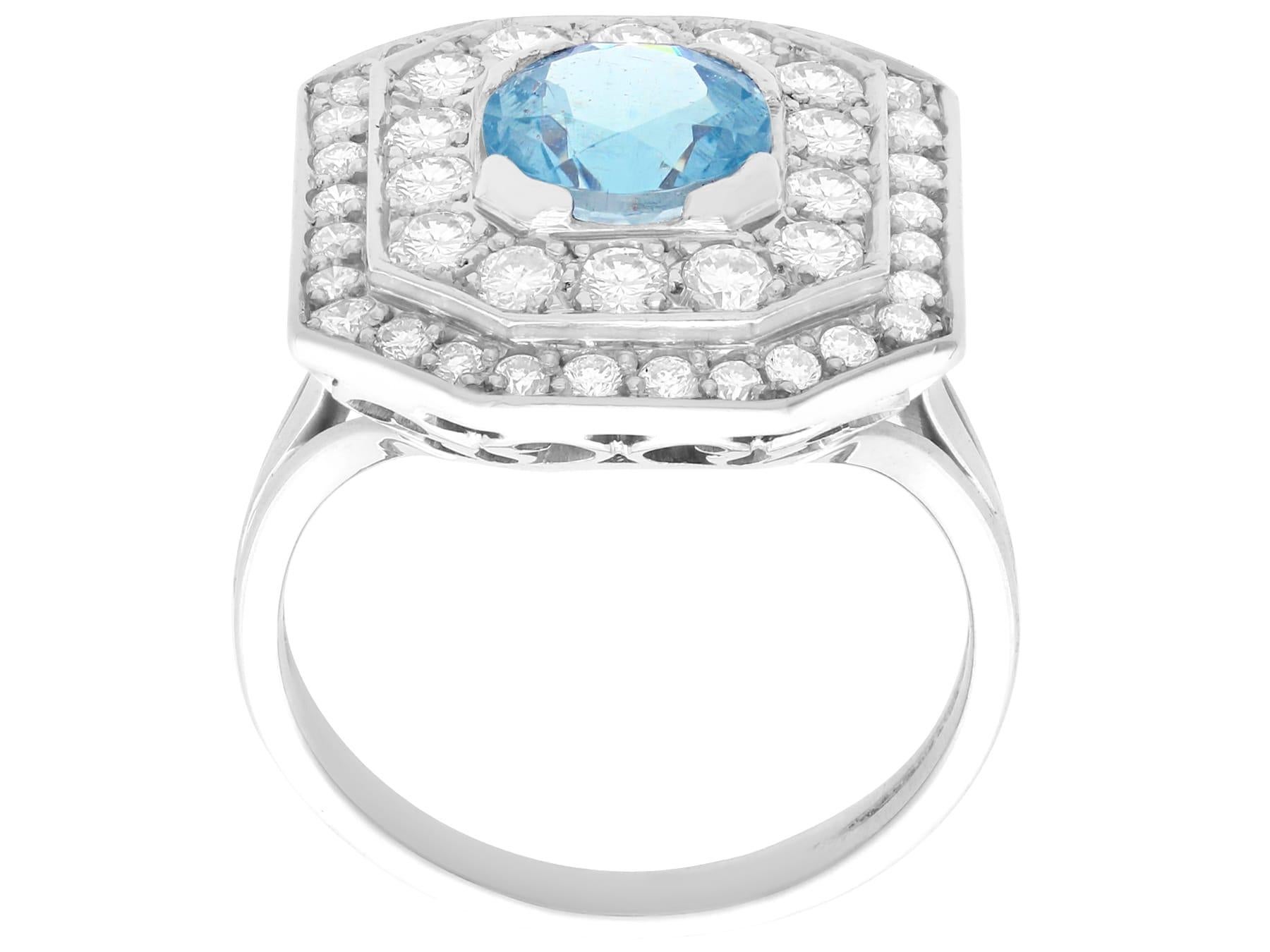 Women's or Men's Vintage 2.11 Carat Aquamarine and 2.22 Carat Diamond White Gold Engagement Ring For Sale