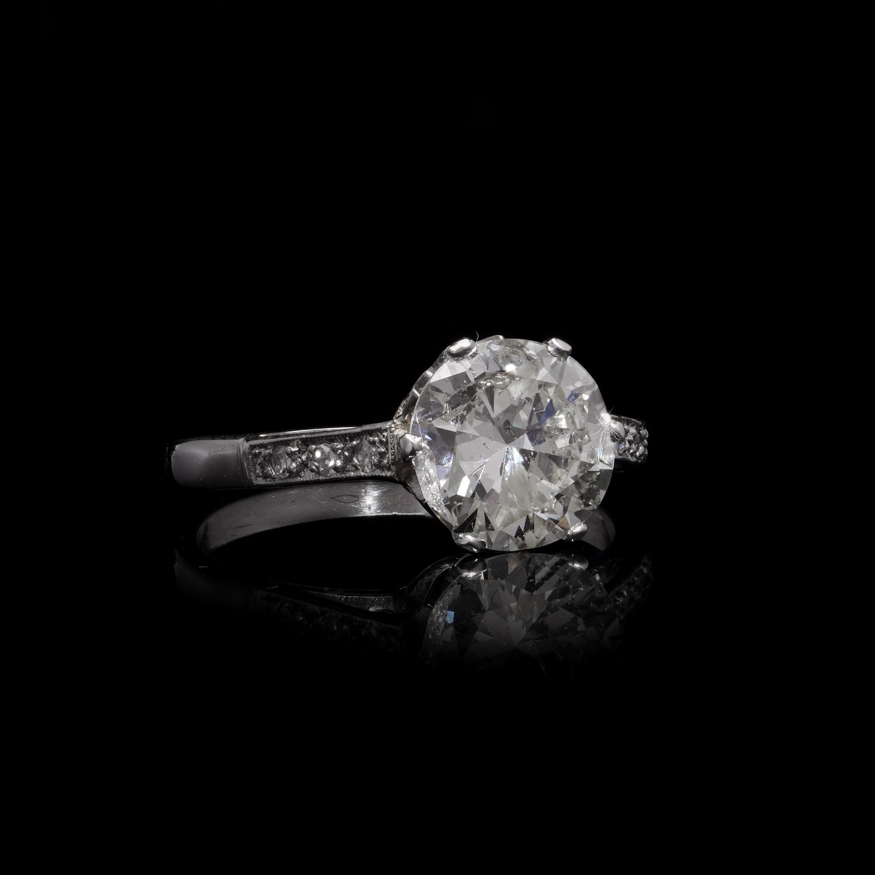 Vintage Solitär-Ring, Vintage, 2,11 Karat Platin, Diamant, 1950er-Jahre (Rundschliff)