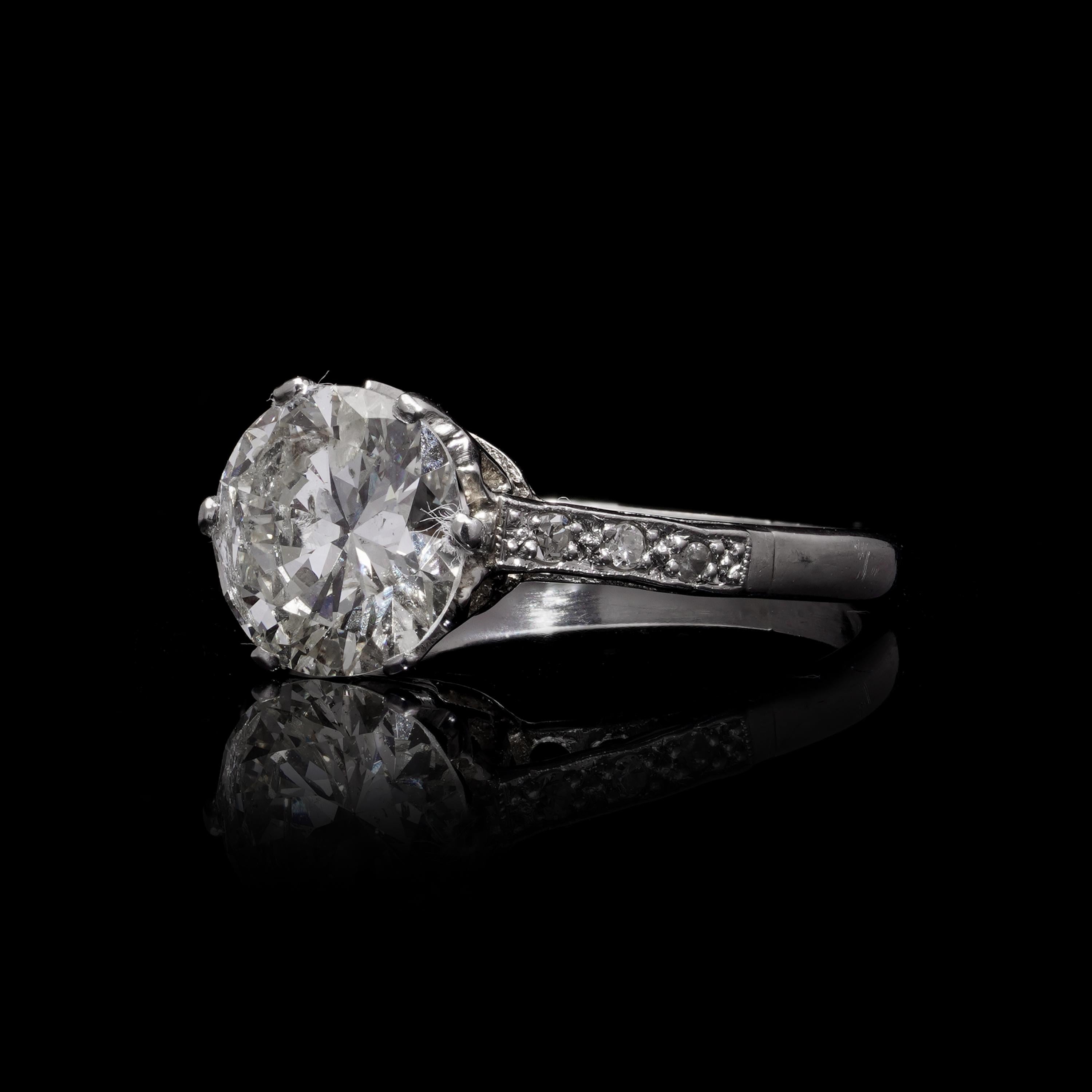 Vintage Solitär-Ring, Vintage, 2,11 Karat Platin, Diamant, 1950er-Jahre im Zustand „Hervorragend“ in Braintree, GB