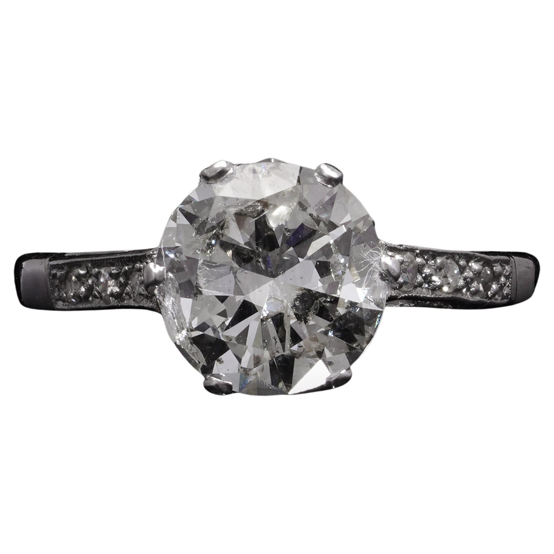 Vintage 2.11 Carat Platinum Diamond Solitaire Ring, 1950s