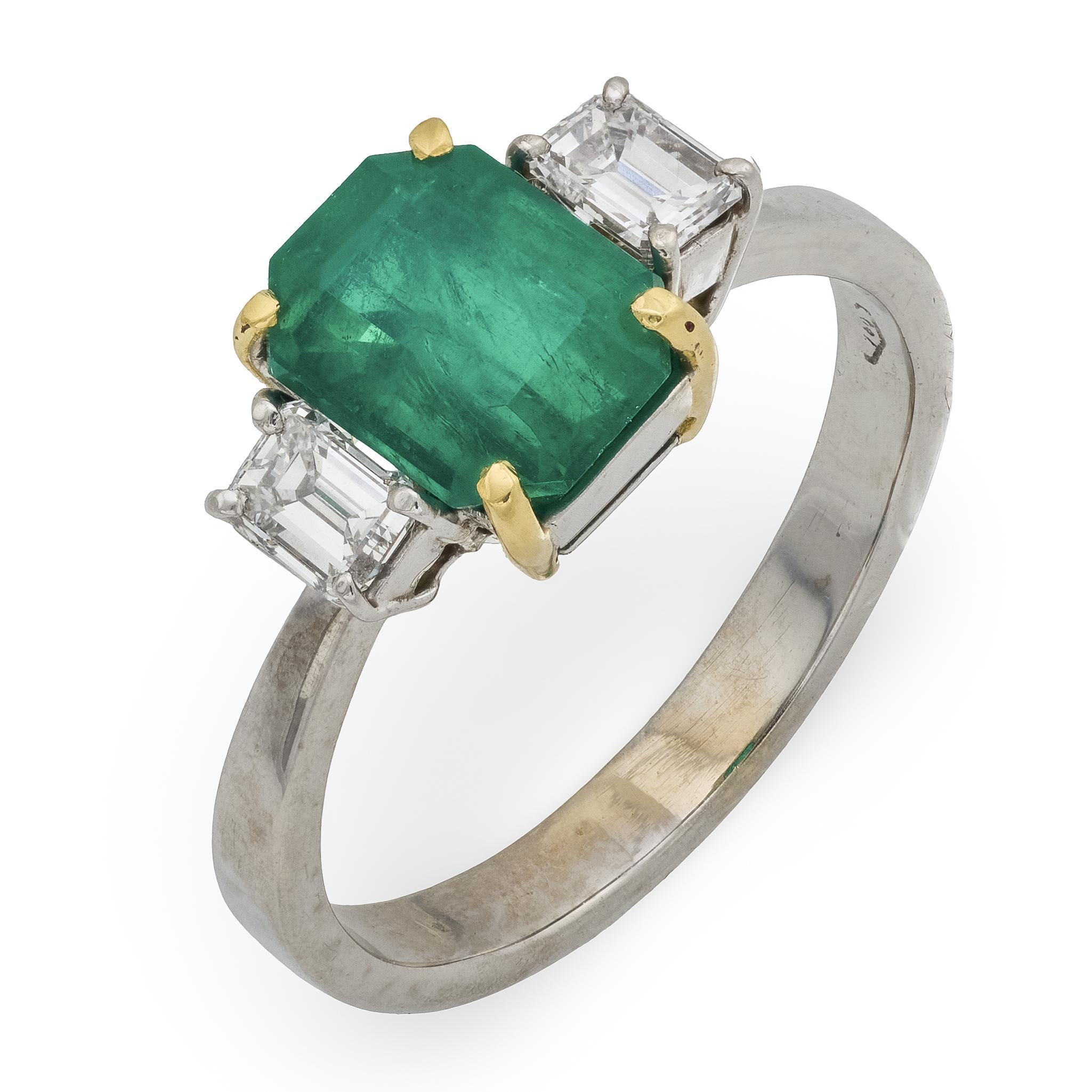 Vintage 2,12 Karat kolumbianischer Smaragd Diamant 18k Weiß- und Gelbgoldring