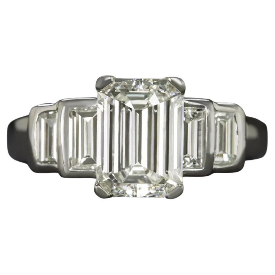 Vintage 2.14 Carat Emerald Cut Diamond Engagement Ring in Platinum