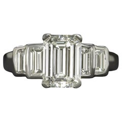 Vintage 2.14 Carat Emerald Cut Diamond Engagement Ring in Platinum
