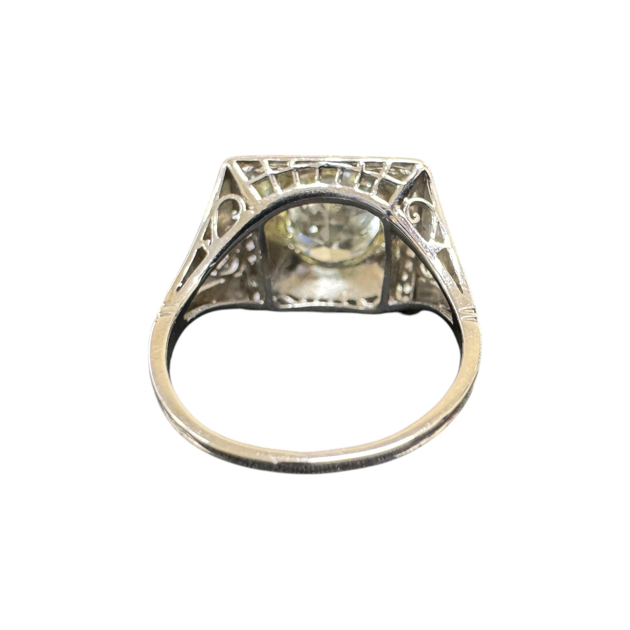 Vintage 2.14 Carat Old European Cut Platinum Diamond Ring GIA For Sale 5