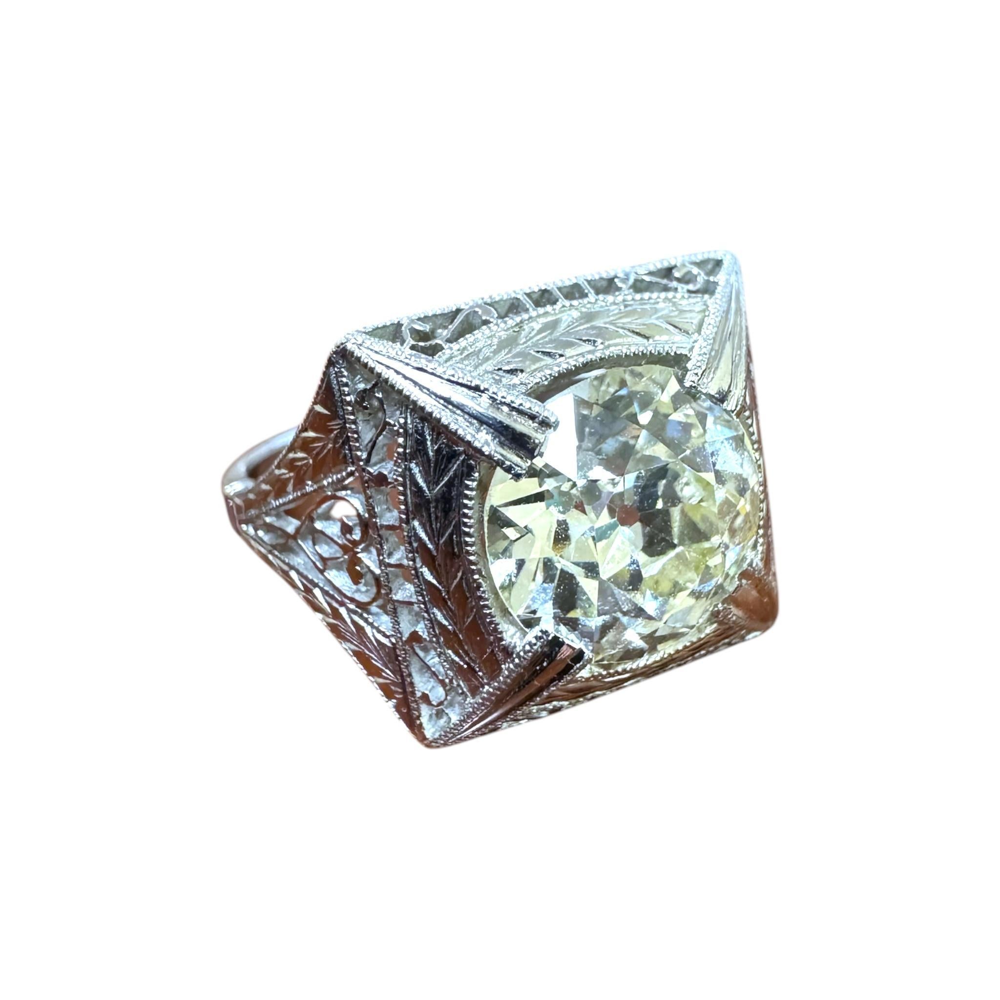 Vintage 2.14 Carat Old European Cut Platinum Diamond Ring GIA For Sale 1