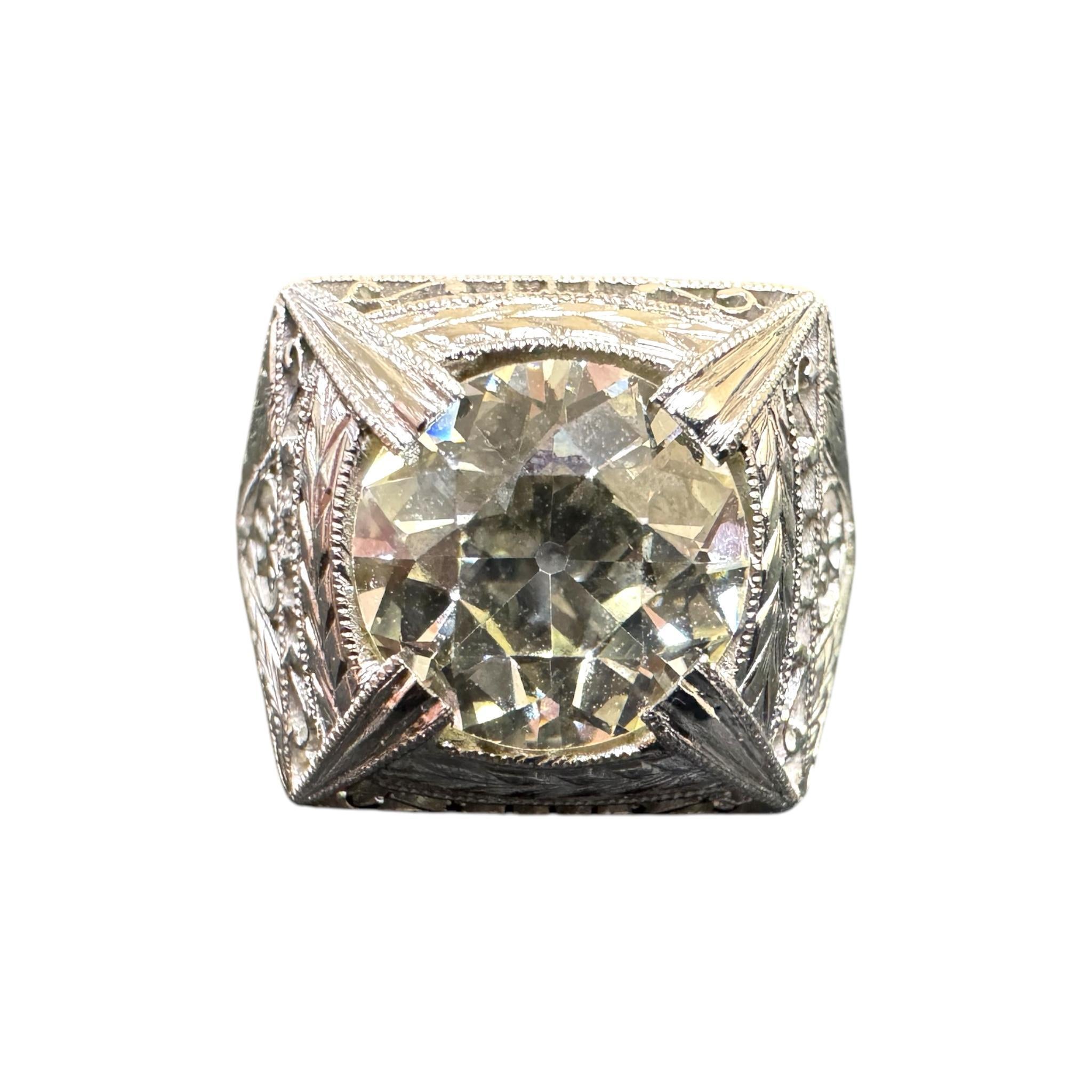 Vintage 2.14 Carat Old European Cut Platinum Diamond Ring GIA For Sale 2