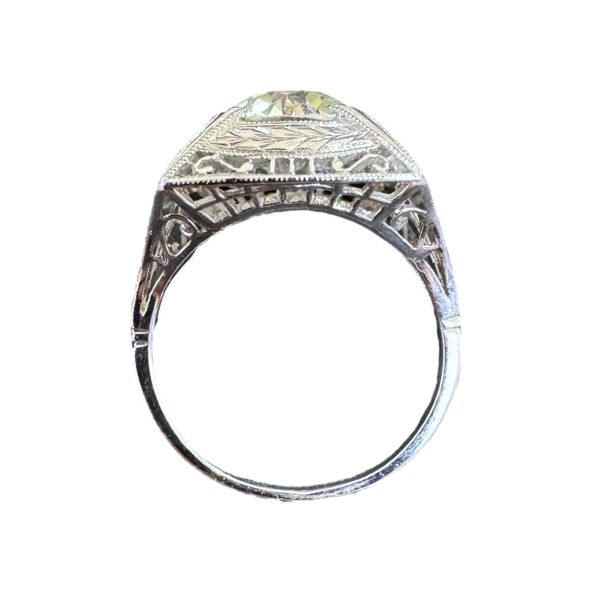 Vintage 2.14 Carat Old European Cut Platinum Diamond Ring GIA For Sale 4