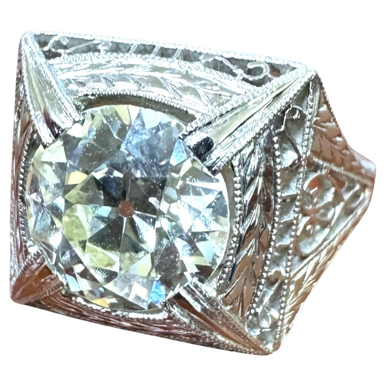 Vintage 2.14 Carat Old European Cut Platinum Diamond Ring GIA