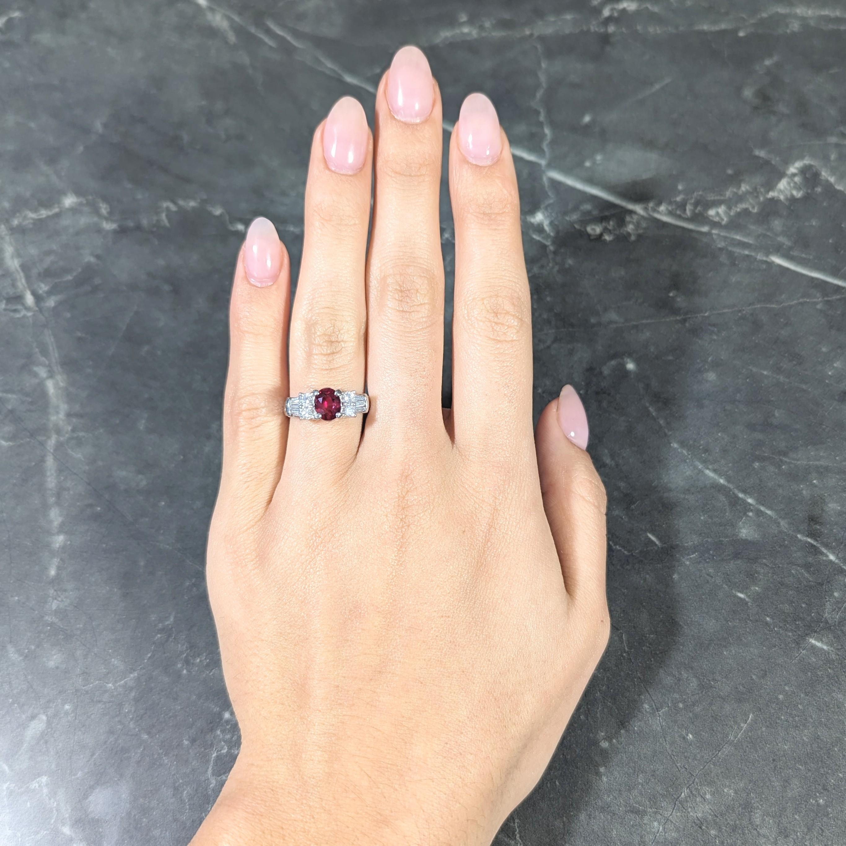 Vintage 2.14 Carats Oval Cut Thai Ruby Diamond Platinum Gemstone Ring GIA 4