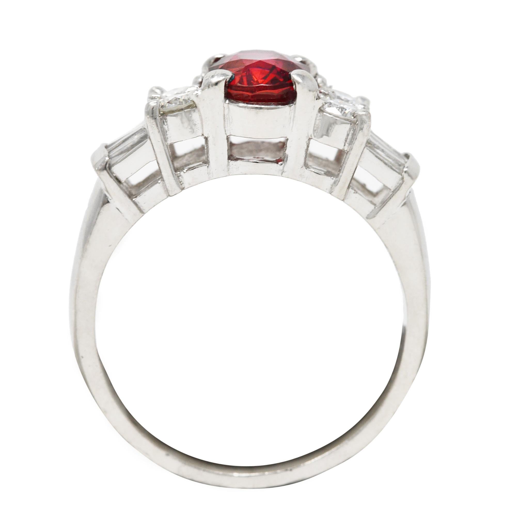 Vintage 2.14 Carats Oval Cut Thai Ruby Diamond Platinum Gemstone Ring GIA 1