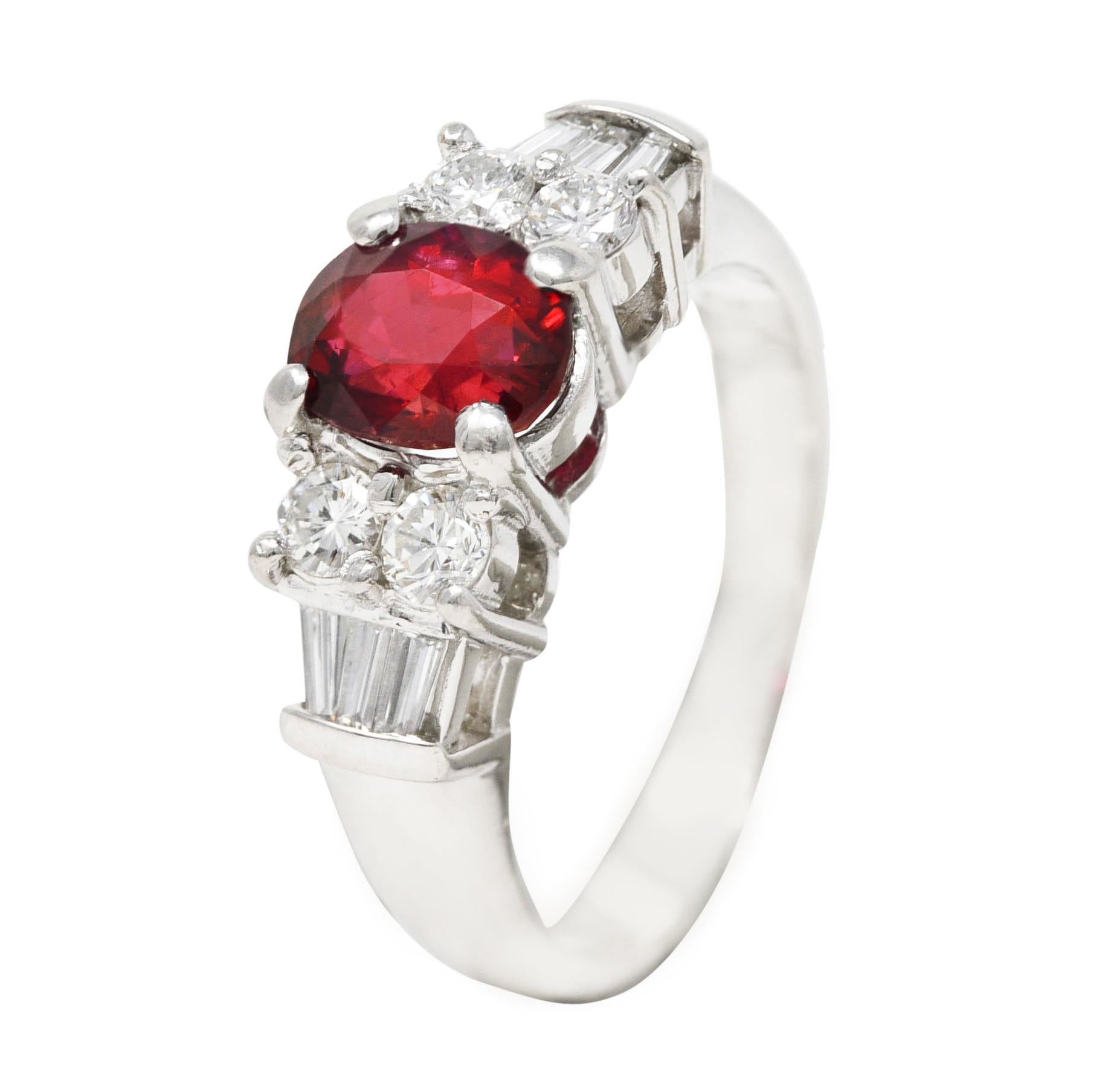 Vintage 2.14 Carats Oval Cut Thai Ruby Diamond Platinum Gemstone Ring GIA 2