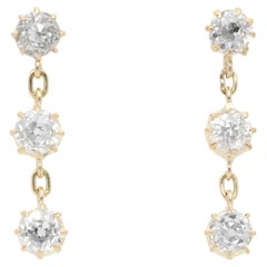 Vintage 2.14ct Old Mine Cut Diamond Drop Earrings in Yellow Gold