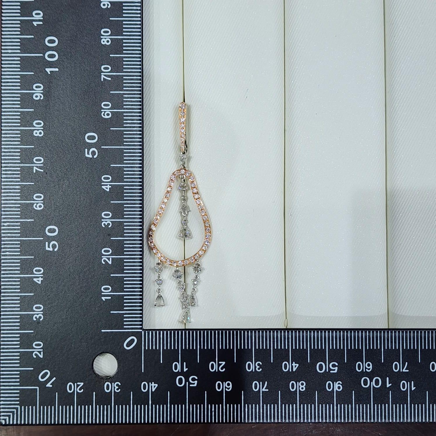 De las mujeres Pendiente colgante vintage de diamante talla rosa de 2,14 quilates y oro rosa de 18 quilates en venta