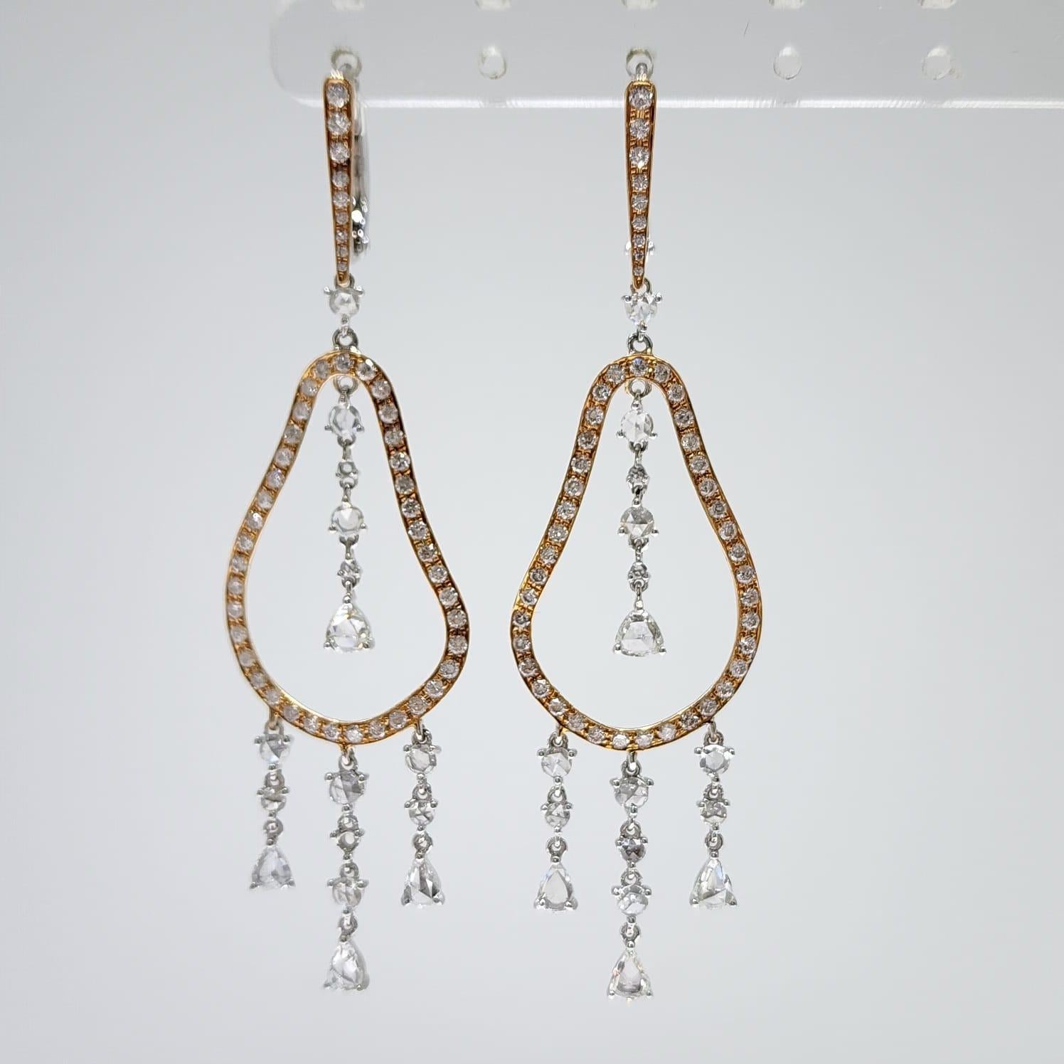 Pendiente colgante vintage de diamante talla rosa de 2,14 quilates y oro rosa de 18 quilates en venta 1