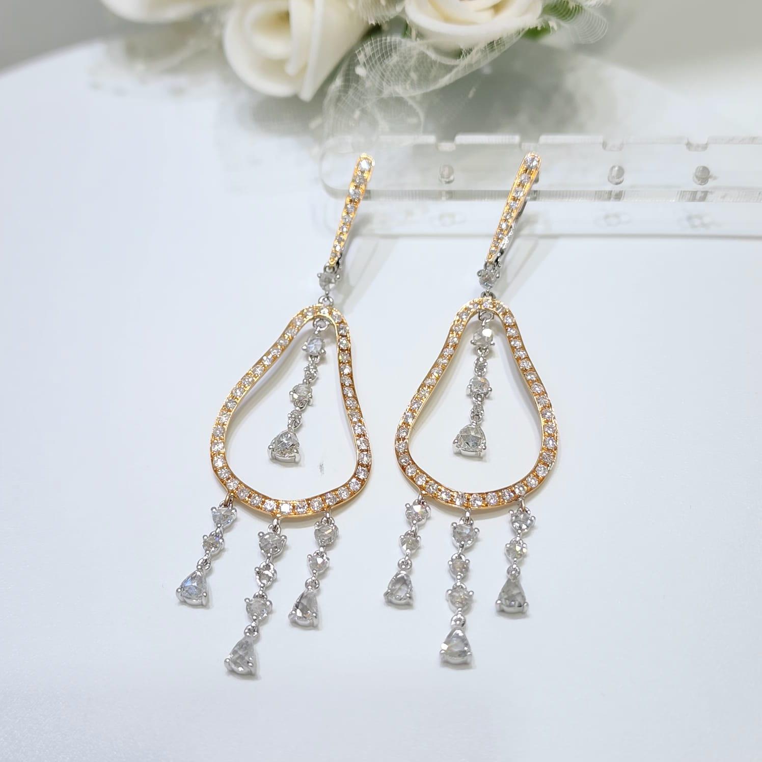 Pendiente colgante vintage de diamante talla rosa de 2,14 quilates y oro rosa de 18 quilates en venta 2