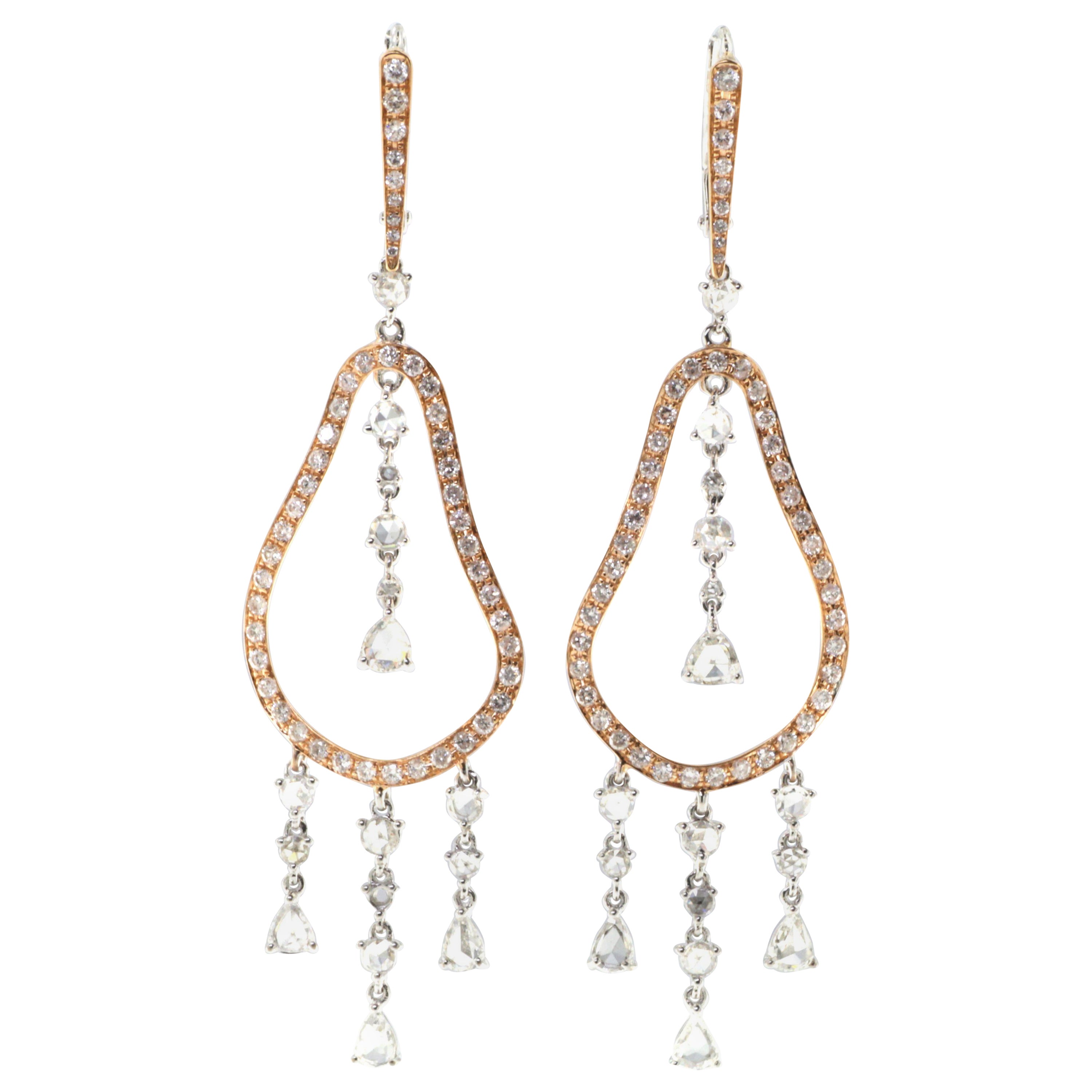 Vintage 2.14Ct Rose Cut Diamond Dangle Drop Earring 18K Rose Gold