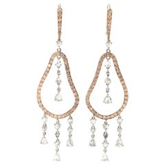 Vintage 2.14Ct Rose Cut Diamond Dangle Drop Earring 18K Rose Gold