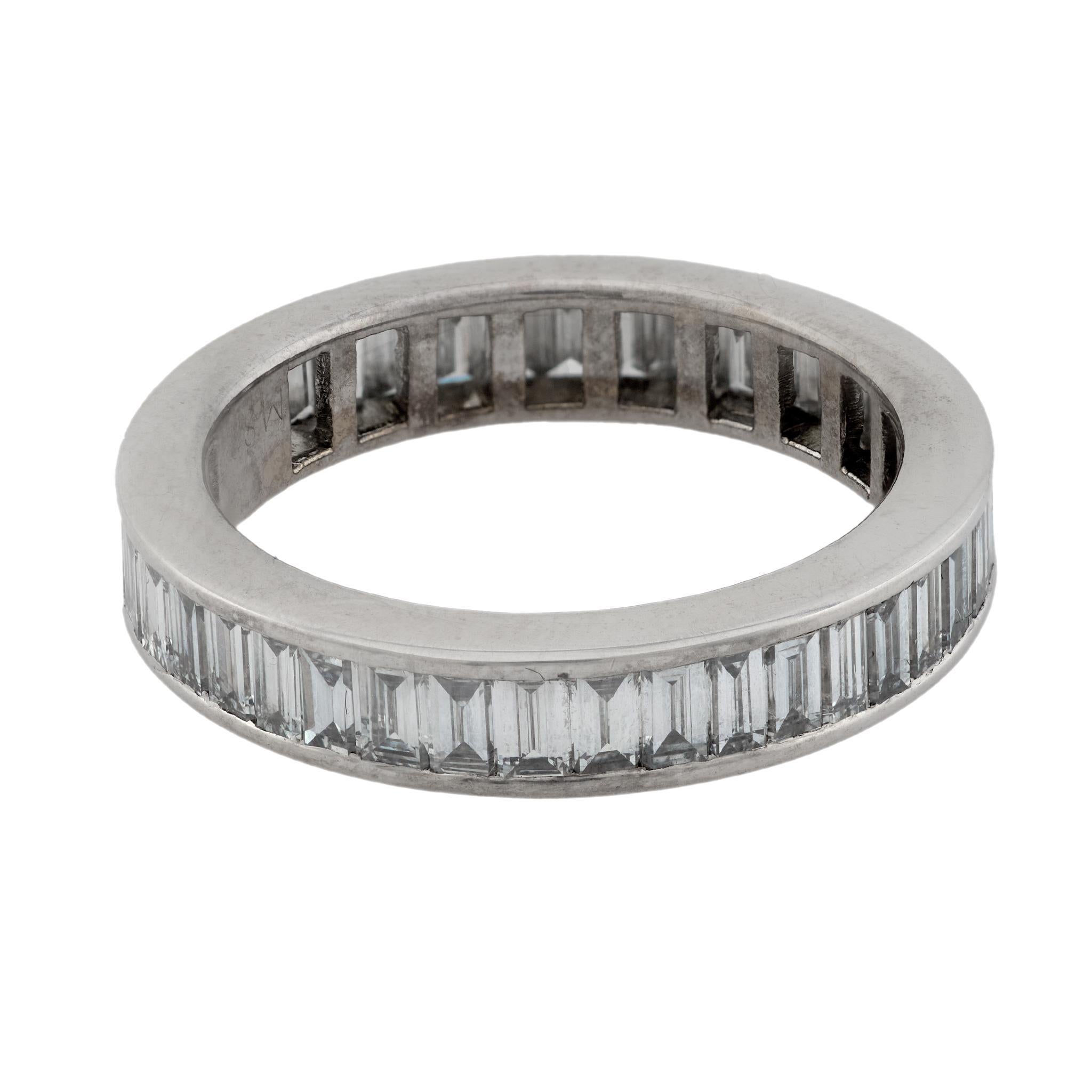 Modern Vintage 2.15 carat baguette cut diamond platinum eternity band For Sale
