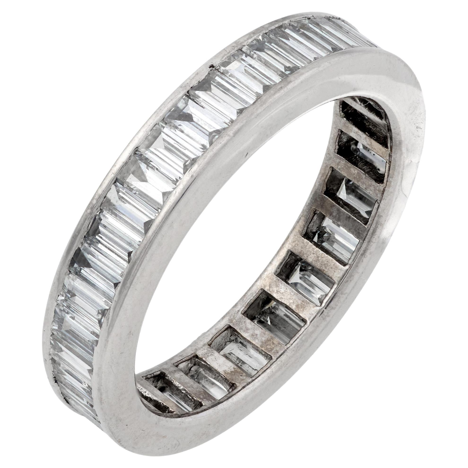 Vintage 2.15 carat baguette cut diamond platinum eternity band For Sale