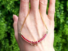 Vintage 2.15 Carat Ruby and Diamond, 18k Yellow Gold Necklace Circa 1990