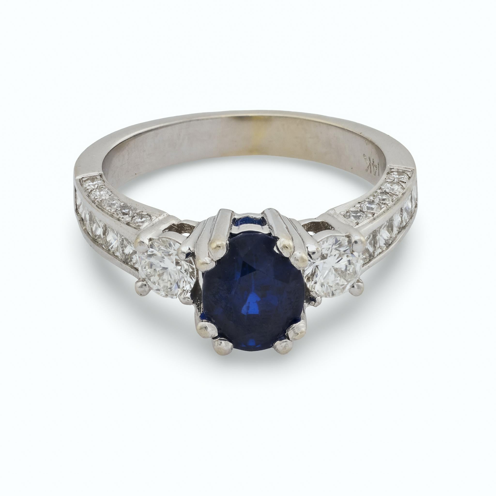 Vintage 2,15 Karat Saphir Diamant 14k Weißgold Ring (Zeitgenössisch) im Angebot