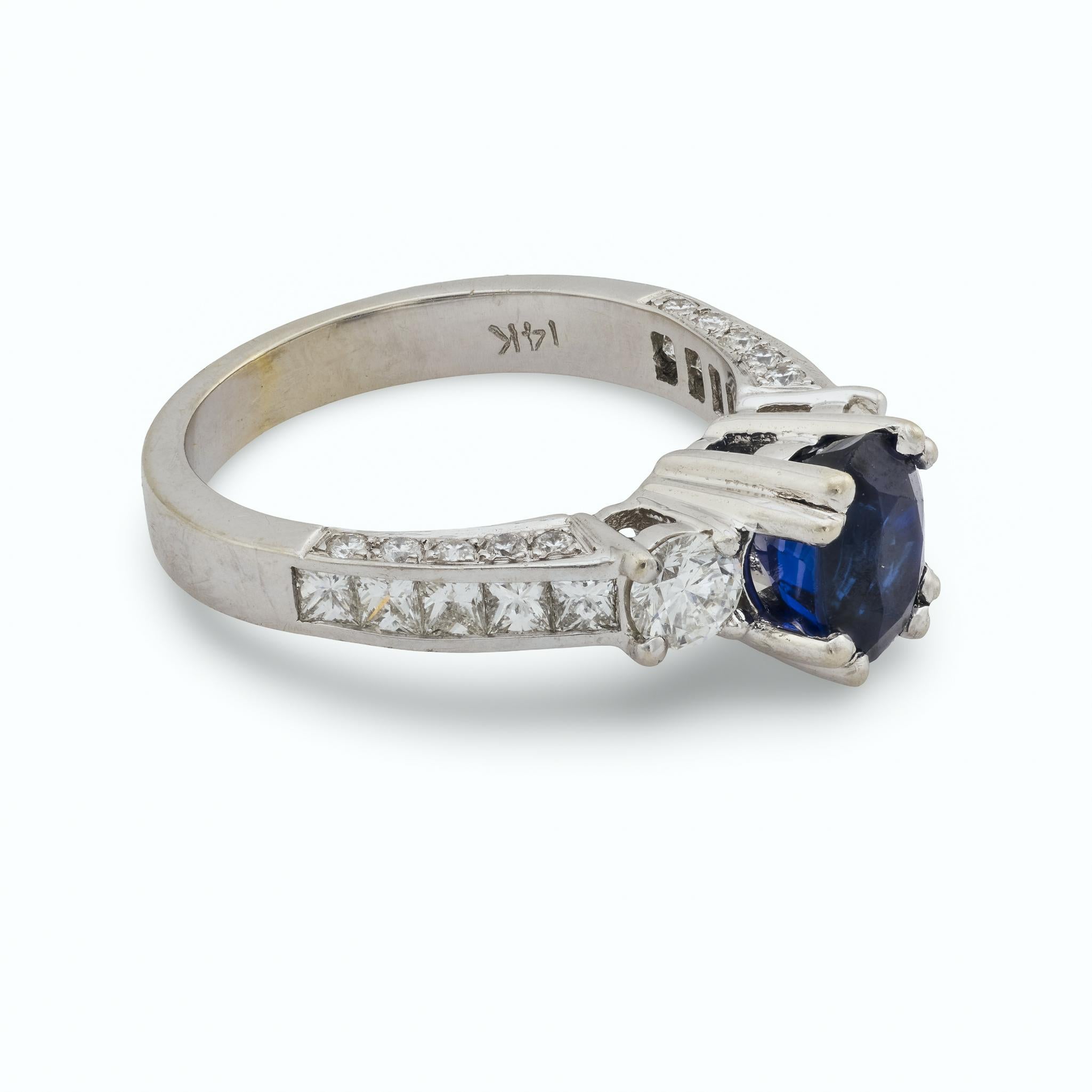 Vintage 2,15 Karat Saphir Diamant 14k Weißgold Ring im Zustand „Gut“ im Angebot in Beverly Hills, CA